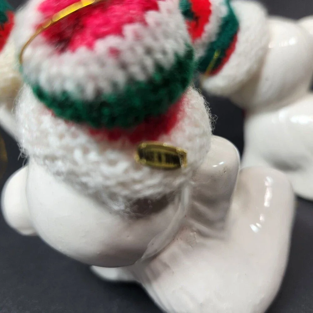 Vintage Ceramic Polar Bear Ornaments Hanging Lot X 3 Taiwan Knit Caps